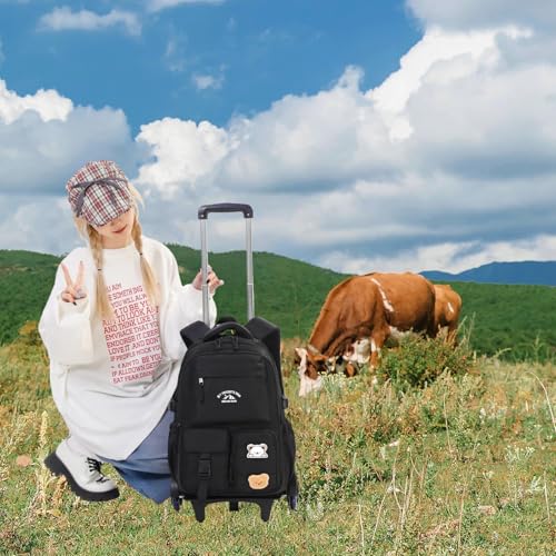 Black Rolling Backpack with Wheels for Girls Boys, Kids Roller Wheeled Backpack Middle School Bag, Trolley Rolling Bookbag on 2 Wheels - color: 2 Wheels Black
