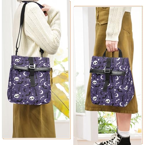 MNSRUU Insulated Lunch Bags Women Men Aldults, Halloween Black Bats Night Sky with Stars Portable Reusable Thermal Meal Tote Cooler Bag Organizer, Adjustable Shoulder Strap, Handle - color: Halloween Theme 080