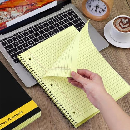 Resurhang 6 Pcs Legal Pad Top Spiral Bound Notebook 70 Sheets Double Sided College Ruled Paper Notepad Memo Steno Pad with Stiff Cover for Business College (8.5 x 11 Inches,3 Hole Punch,Yellow) - color: Yellow, size: 8.5 x 11 Inches, style: 3 Hole Punch