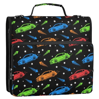 Cars Arrows Black Print 3 Ring Zipper Binder with Shoulder Strap & Handle 1.5 Inch D-Ring Zippered Bag with Pencil Pouch,Expanding File Folder, Binder Organizer for School or Office - color: Cars Arrows Black