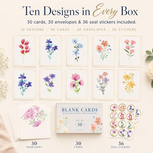 30 Premium Blank Cards with Envelopes & Stickers, 4x6 Inches | Elegant Floral Designs, Versatile and Blank Inside, Organized and Gift-Ready, Perfect for Any Occasion