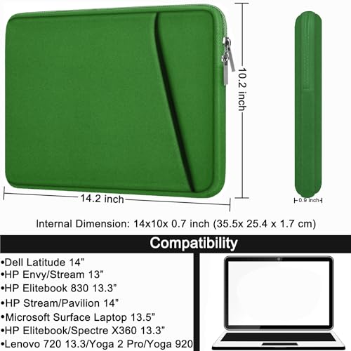 Askuko 14 inch Laptop Sleeve, Shockproof Protective Computer Cover, Durable Carrying Bag Laptop Case Compatible with 14"" MacBook Air/Pro HP Asus Lenovo Notebook, Dark Green - color: Dark Green, size: 14 inch