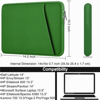 Askuko 14 inch Laptop Sleeve, Shockproof Protective Computer Cover, Durable Carrying Bag Laptop Case Compatible with 14"" MacBook Air/Pro HP Asus Lenovo Notebook, Dark Green - color: Dark Green, size: 14 inch