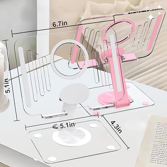 Adjustable Transparent Tablet Stand,360° Rotating Desktop Holder with Foldable Arm,Ergonomic Tablet Mount for Desk,Black/White/Pink/Green Randomly Shipped