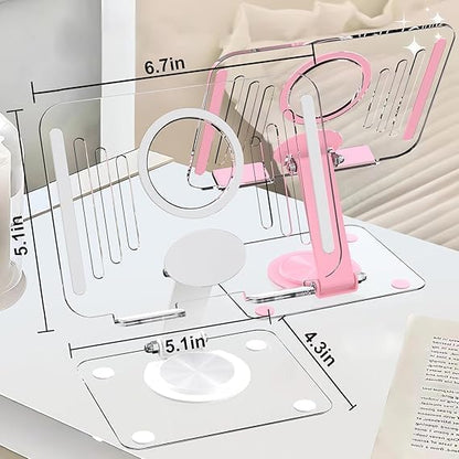 Adjustable Transparent Tablet Stand,360° Rotating Desktop Holder with Foldable Arm,Ergonomic Tablet Mount for Desk,Black/White/Pink/Green Randomly Shipped