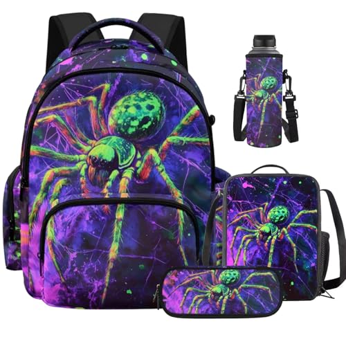 Cool Spider Venom Backpack for Boys Girls Backpack with Lunch Box Water Bottle Pouch and Cool Pencil Case 4PCS Set Bookbag with Front Pocket for School Large Elementary Middle High School - color: Cool Spider Venom