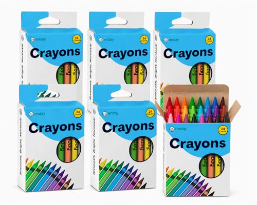Enday Premium Non-Toxic 24 Color Crayons for Kids & Teachers - 6 Pack Easy to Hold Toddler Crayons, 144 Count - size: 1 Count (Pack of 6)