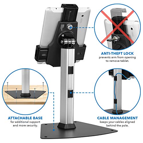 Mount-It! Secure Universal Tablet POS Kiosk Stand with Locking Clamp & Bolt-Down Base, 360° Rotation & +80°/-65° Tilt, Wall or Counter Mount for 7.9"–11" Tablets, iPad, Galaxy Tab & Surface Go - size: Counter - Wide Base