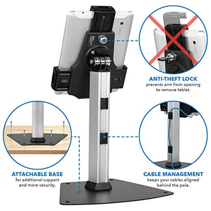 Mount-It! Secure Universal Tablet POS Kiosk Stand with Locking Clamp & Bolt-Down Base, 360° Rotation & +80°/-65° Tilt, Wall or Counter Mount for 7.9"–11" Tablets, iPad, Galaxy Tab & Surface Go - size: Counter - Wide Base