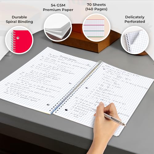 Rosmonde 2000 Packs 1 Subject Notebooks, Quad Ruled Bulk, 70 Sheets | Pallet of Notebooks, Graph Ruled Bulk, 140 pages, 8 x 10-1/2", Bulk Spiral Notebooks for School & Office, 4-7 Days Transit - size: 2000 Pack | Full Pallet