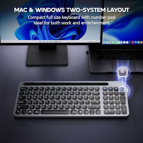 Bluetooth+2.4G USB Wireless Keyboard and Mouse Combo with Tablet Holder for Tablet Quiet Compatible with PC Desktop Mac Laptop Gray (Grey) - color: Grey
