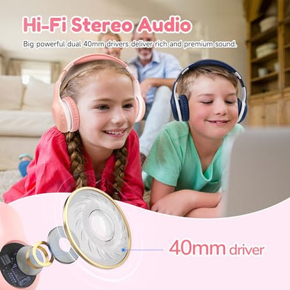 EarFun 2Packs Kids Bluetooth Headphones, K2 Kid Headphone with Volume Limited, 40H Playtime, Built-in Mic, Stereo Sound, Foldable Over-Ear Headphones for Kids/School/Travel - color: Pink&Blue