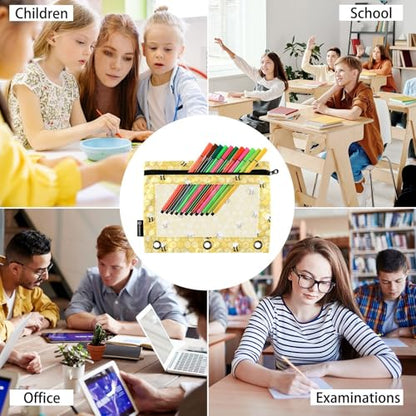 Bees Honeycomb Yellow Pencil Pouch for 3 Ring Binder 2 Pcs Binder Pouches with Zipper Pocket Pencil Case Bag with Clear Window for Office Work School Supplies - color: Bees Honeycomb Yellow