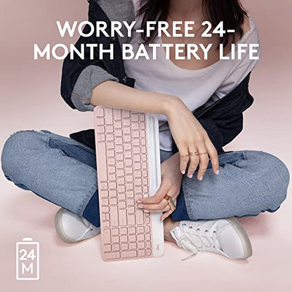 Logitech K585 Multi-Device Slim Wireless Keyboard, Built-in Cradle for Device; for Laptop, Tablet, Desktop, Smartphone, Win/Mac, Bluetooth/Receiver, Compact, Easy Switch, 24 Month Battery - Rose | Slim Keyboard with Built-in Phone Cradle, Easy-Switch for