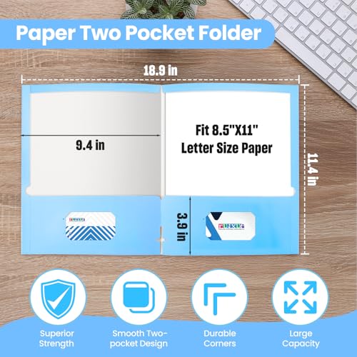 BIBRADAA® 50 Packs Blue Folders with Pockets,File Folder with Pockets Fit Letter Size Paper,File Folders Letter Size,Durable Paper Folders for School, Office, Business.(50, Light Blue) - color: Light Blue