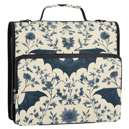 3 Ring Zipper Binder with Shoulder Strap Black Skulls Cats Gothic Style Binder Bag - color: Multicolored 08