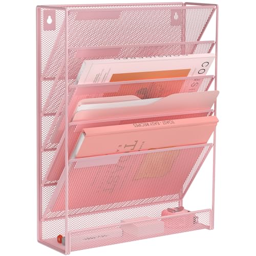 Kuntine.B Wall File Organizer Office Hanging Magazine Holder Wall File Organizer for Office Home - color: Pink, size: 6 Tier & No Hangers