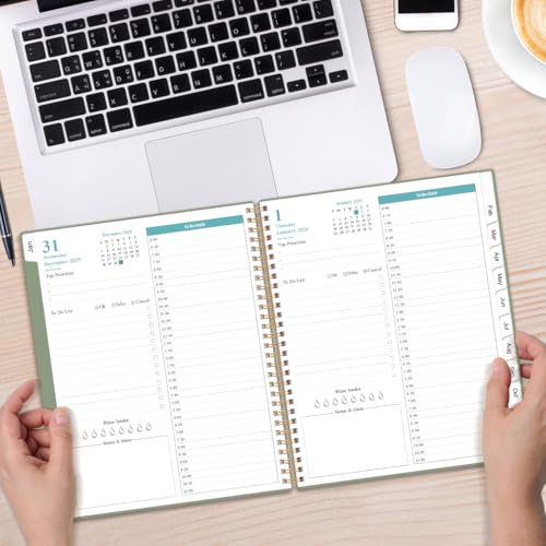 Daily Planner 2026 Full Page Per Day- 2026 Daily & Monthly Planner from January 2026 to December 2026, Day Planner 2026 with 12 Months Tabs, 8.5" x 11", Green - color: Green, size: 8.5" x 11"