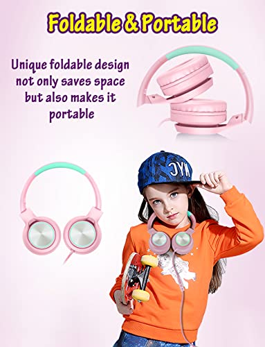 Voopwink Kids Headphones with Microphone, Wired Over Ear Headsets with Limited Volume 85dB/ 94dB for Boys Girls Teens Children Online School/Travel/iPad/Tablet/Cellphone Pink - color: Pink, size: Plug 3.5mm