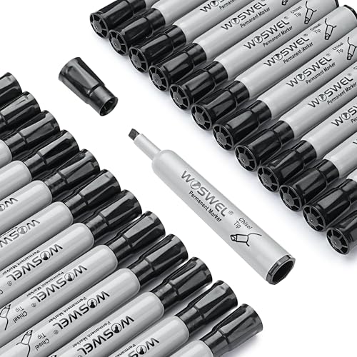 WOSWEL 150 Pack Permanent Markers Bulk, Chisel Tip, Black, Jumbo Thick Large Permanent Markers, Wide Tip Markers, Works on Plastic,Wood,Stone,Metal and More, Perfect for Signs and Posters