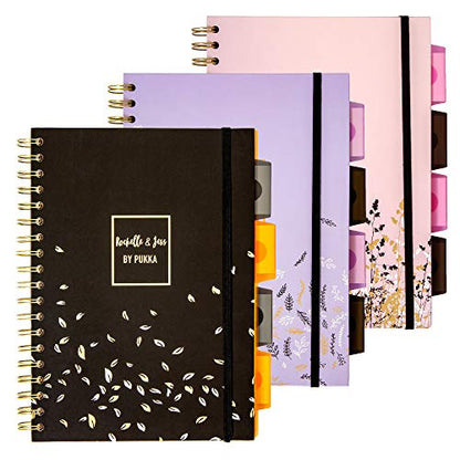 Pukka Pad 5 Subject Spiral Notebook 3-Pack - 200 Pages, 100 Sheets of 80GSM Paper with Repositionable Dividers & Perforated Edges for Office Planning & Organization - B5-7 X 10, Rochelle & Jess - color: Rochelle & Jess