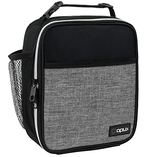 opux Insulated Lunch Bag for Kids Boys Girls, Small Compact Lunch Box with Wide Opening & Mesh Pockets, Reusable Lunch Pail for School, Work, Adults, Men, Women, Heather Grey - color: Heather Gray