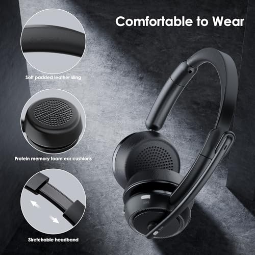 Upgrade ANC & ENC Wireless Headset with Mic for Work(Flip-to-Mute & Dongle) | Headset with Microphone for PC, Bluetooth 5.4 Noise Cancelling Headphones with Mic for Call Center/Home/Computer/Phones
