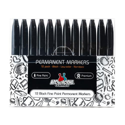 Fine Point Permanent Markers - 12 Pack, Black Pens - School Supplies | Create clear, permanent marks with durable fine point black markers for home, school, or office - style: 12 Black Fine Point