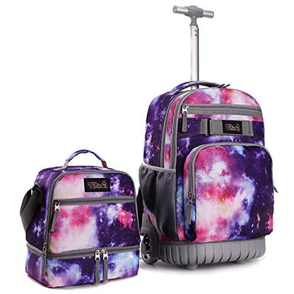 Tilami Rolling Backpack 19 inch with Lunch Bag Wheeled Laptop Backpack, Galaxy Purple - color: Galaxy Purple