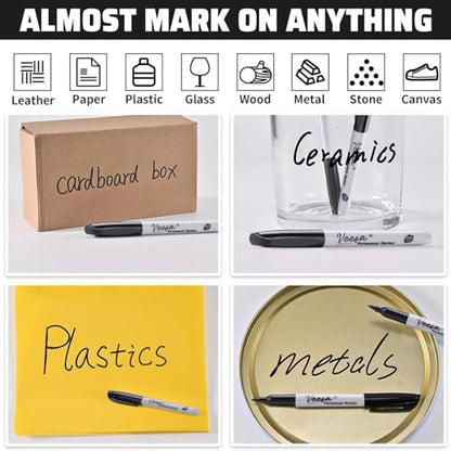Permanent Markers Black Bulk, Fine Point, 100 Pack Permanent Marker Set for Logistics, Waterproof | Quick-drying, Laboratory & Office Supplies