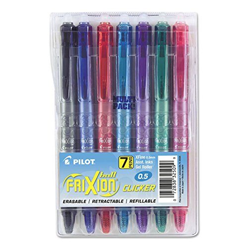 Pilot FriXion Clicker Erasable, Refillable & Retractable Gel Ink Pens Extra Fine Point 0.5mm, Erasable Pens, Multicolor Inks, 7-Pack - color: Multicolor, size: Extra Fine Tip