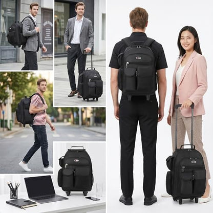 20" 2-in-1 Rolling Backpack,Backpack for Travel w/Wheels | Trolley Suitcase w/Telescopic Handle,Lightweight,Durable, Travel-Friendly, Unisex,2560-20''-Black - color: JH-2560-Black-20