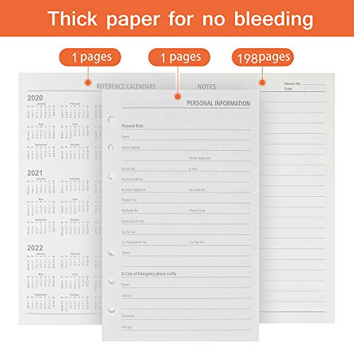 A5 Refill Paper, 200 Lined Pages, 5 Tabs Binder Divider, 160 PCS Index Tabs with Ruler, 2 PCS PVC Pockets, Binder Inserts for Refillable Planner Organizer - color: Off-white