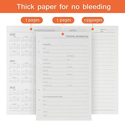 A5 Refill Paper, 200 Lined Pages, 5 Tabs Binder Divider, 160 PCS Index Tabs with Ruler, 2 PCS PVC Pockets, Binder Inserts for Refillable Planner Organizer - color: Off-white