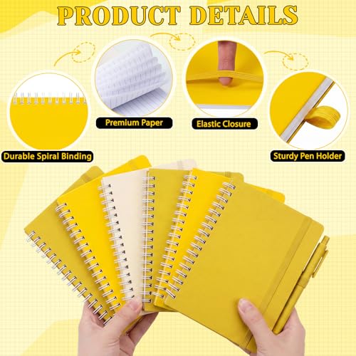 Fulmoon 12 Set Small Spiral Notebooks A6 with Pens Bulk, Multicolor 4" x 6" Pocket Notebooks Mini Lined Journals 50 Sheets for Back to School Supplies Students Gifts Rewards Office (Sunny Tones) - color: Sunny Tones