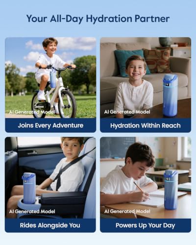 WATERH BOOST Kids Smart Water Bottle with Reminder & Tracker, 16oz | BPA-Free, Vacuum Insulated Stainless Steel, 24H Cold & 12H Hot, DIY Fridge Magnets, Rubber Base, Ideal for Travel & Camping - color: Morpho