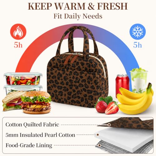 WOBAGMEN Quilted Lunch Box for Women,Coquette Aesthetic Lunch Box,Cute Brown Leopard Lunch Bags for Work,Office,Picnic,Travel(Brown Leopard) - color: Brown Leopard