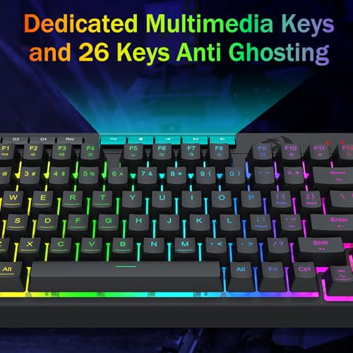 Redragon K524 Wired Gaming Keyboard, RGB Backlit, 75% Compact Quiet Membrane Keyboard with Programmable Macro and Multimedia Keys, Anti-ghosting, Spill Resistant for Win/MAC/PS/Xbox - color: Wired
