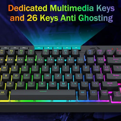 Redragon K524 Wired Gaming Keyboard, RGB Backlit, 75% Compact Quiet Membrane Keyboard with Programmable Macro and Multimedia Keys, Anti-ghosting, Spill Resistant for Win/MAC/PS/Xbox - color: Wired