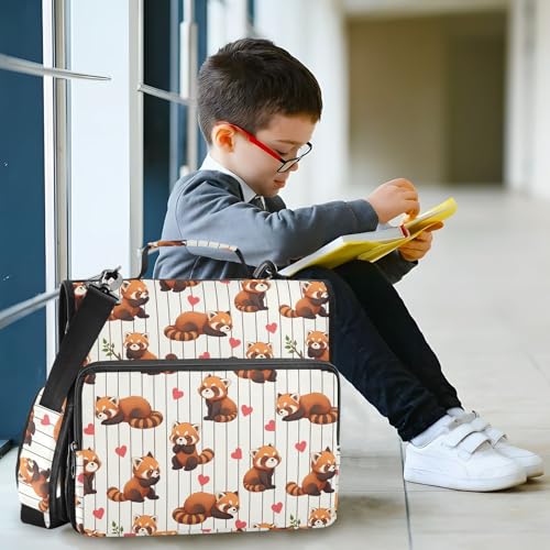 Red Panda Heart Pattern Zipper Binder 3 Ring with Handle and Shoulder Strap, 500 Sheet Binder Organizer Capacity & Multi-Pockets for School Office
