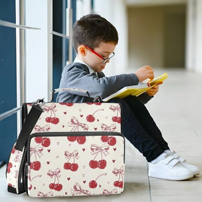 3 Ring Zipper Binder with Shoulder Strap Red Bow Cherry Love 2 Inch Zippered Binder Bag 500 Sheet Capacity Multi Pockets for School Supplies - color: Multi40