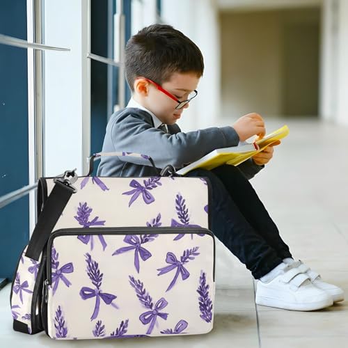Lavender Knit Bows Purple Zipper Binder 3 Ring 1.5 Inch School Binder Organizer with Shoulder Strap Handle File Folder Pockets Large Capacity Students Girl Boy Men Office Work - color: Lavender Knit Bows Purple