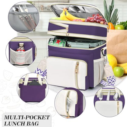 LOKASS Lunch Box for Women-16L-Insulated Lunch Bag Women, Expandable Double-layer Leakproof Cooler Bag with Upgrade Adjustable Shoulder Strap Ideal for Work/Picnics（Purple） - color: Purple