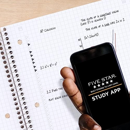 Five Star Spiral Notebook + Study App, 1 Subject, Graph Ruled Paper, Fights Ink Bleed, Water Resistant Cover, 8-1/2" x 11", 100 Sheets, Color Will Vary, 1 Count (06190)