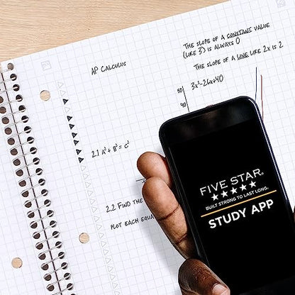 Five Star Spiral Notebook + Study App, 1 Subject, Graph Ruled Paper, Fights Ink Bleed, Water Resistant Cover, 8-1/2" x 11", 100 Sheets, Color Will Vary, 1 Count (06190)