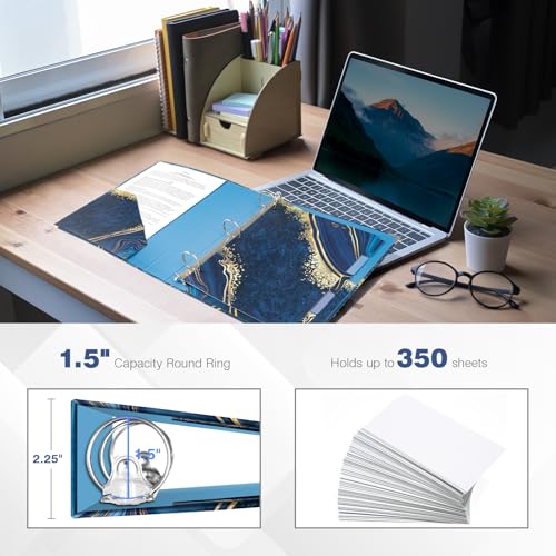 Ospelelf 3 Ring Binder, 1.5 Inch, Letter Size (11" x 8.5") with 5 Tab Dividers, File Folder Labels and Low Profile Clipboards, Blue Marble Binder for School and Office Supplies - color: Blue Marble, size: 1.5in（Letter Size）