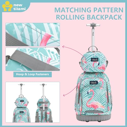 NEW TILAMI Rolling Backpack for Kids 18 Inch Wheeled Laptop Backpack Kids School Travel - color: Flamingo