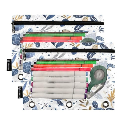 SUABO Turtle Pencil Pouch for 3 Ring Binder, 2 PCS Binder Pencil Pouch with Zipper, Clear Window Zipper Pencil Case Pencil Bags for Office Supplies - color: Turtle
