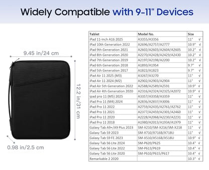 TiMOVO 9-11" Tablet Sleeve for iPad A16 & Galaxy Tab, Black | Protective Bag with Pockets, Fits iPad 10.9"/10.2" Air 11" 5th/4th Gen, Galaxy Tab A9+/A11+ 11" - color: Black, size: 9-11 Inch
