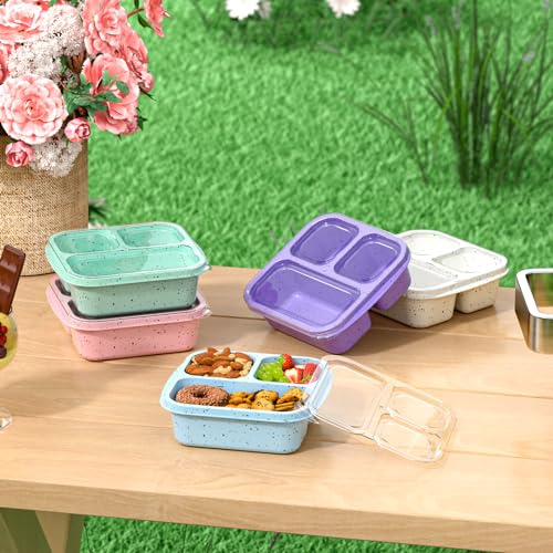 Snack Boxes (3 Pack) - Stackable Bento Boxes with 3 Compartments, Meal Prep Containers Reusable, Lightweight Lunch Containers for Kids and Adults, BPA Free (Pink) - color: Pink